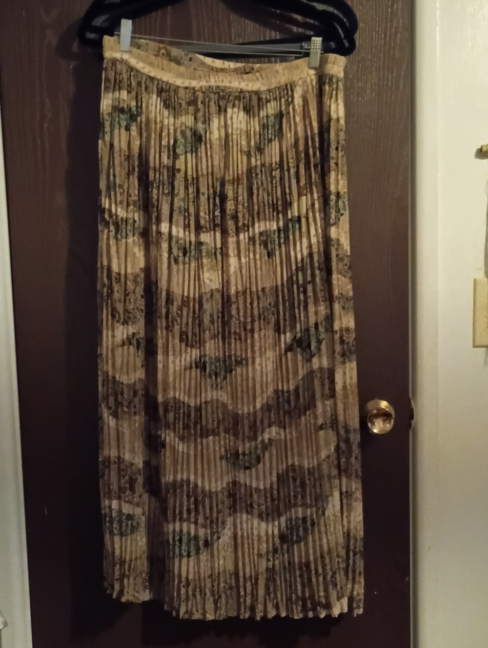 Vintage Coldwater Creek Beige and Teal Pleated Maxi Skirt
